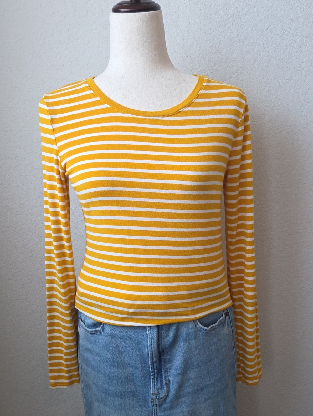 Old Navy Sunflower Yellow White Striped Long-Sleeve Tee Basic T Shirt Layer Top